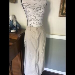 Khaki Long Cotton Skirt with pockets